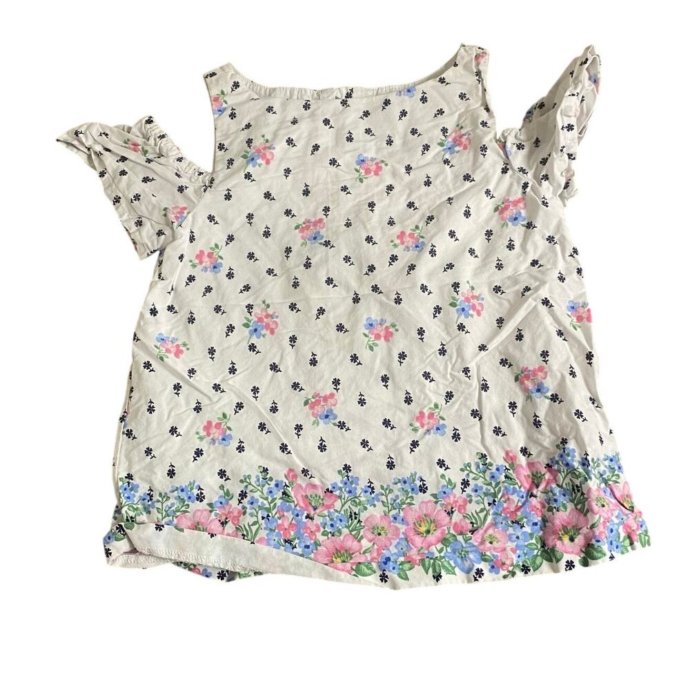 Janie and Jack white pink‎ blue floral off shoulder sleeve tank shirt SIZE 5